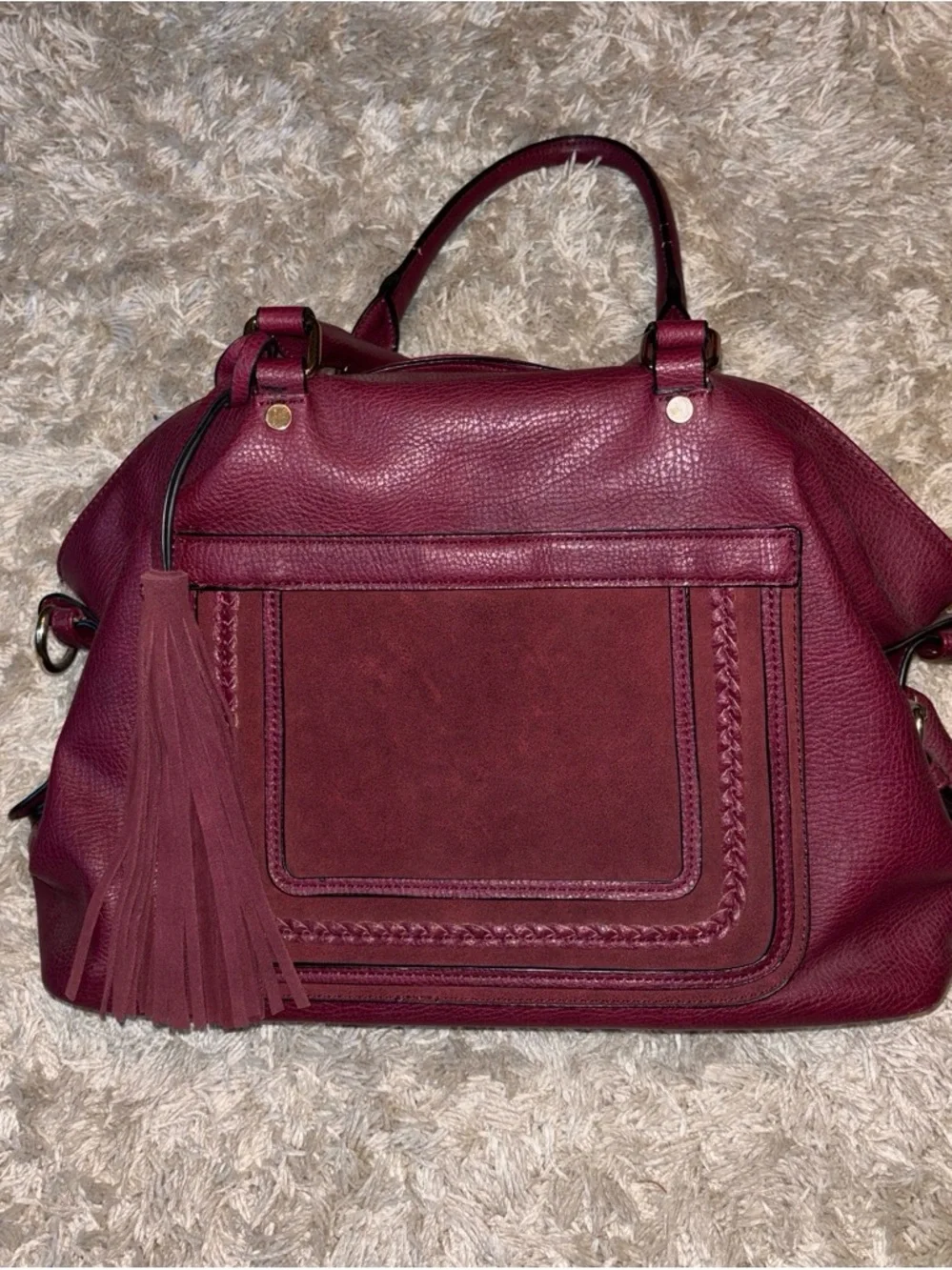 Sondra Roberts Burgundy Leather Satchel with Tassel